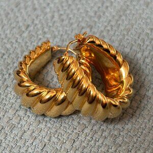 BellaOro 1" Rib Oval Hoop Earrings, 14K Gold Over Resin